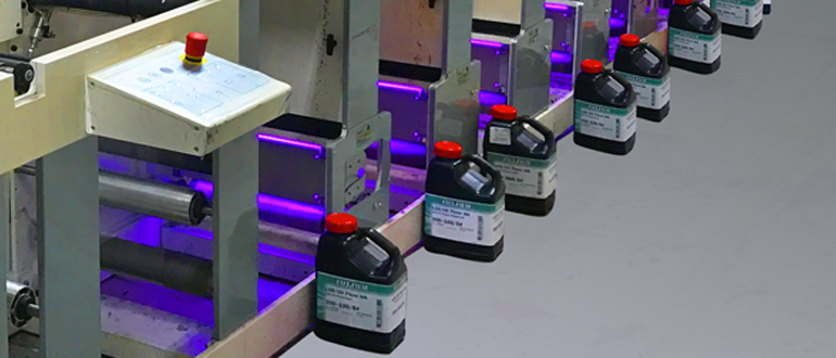 [photo] 300 Series UV flexo inks lined on the factory floor