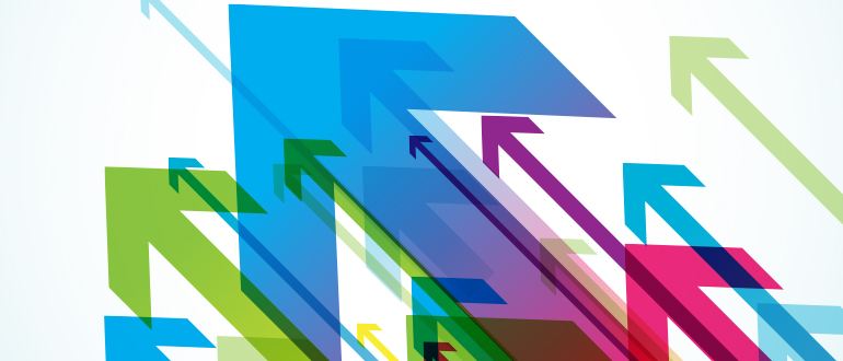 [photo] Varying multiple arrows in blue red and green colors pointing -45 degrees