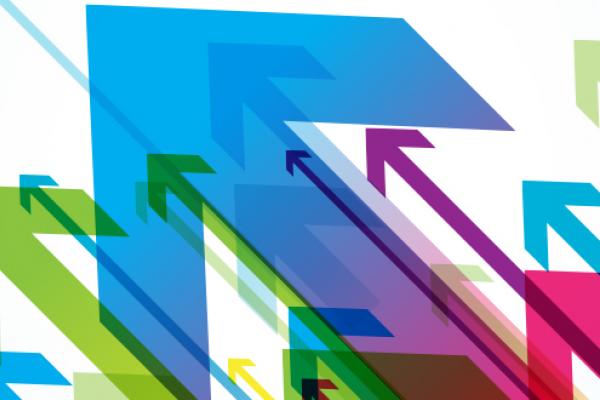 [photo] Varying multiple arrows in blue red and green colors pointing -45 degrees