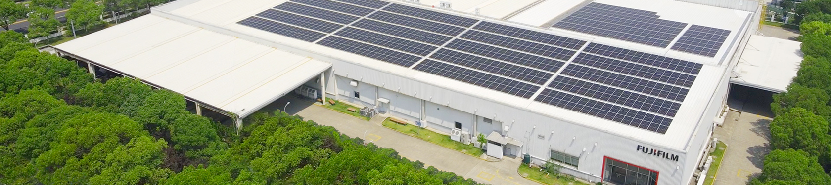 Building lined with solar panels