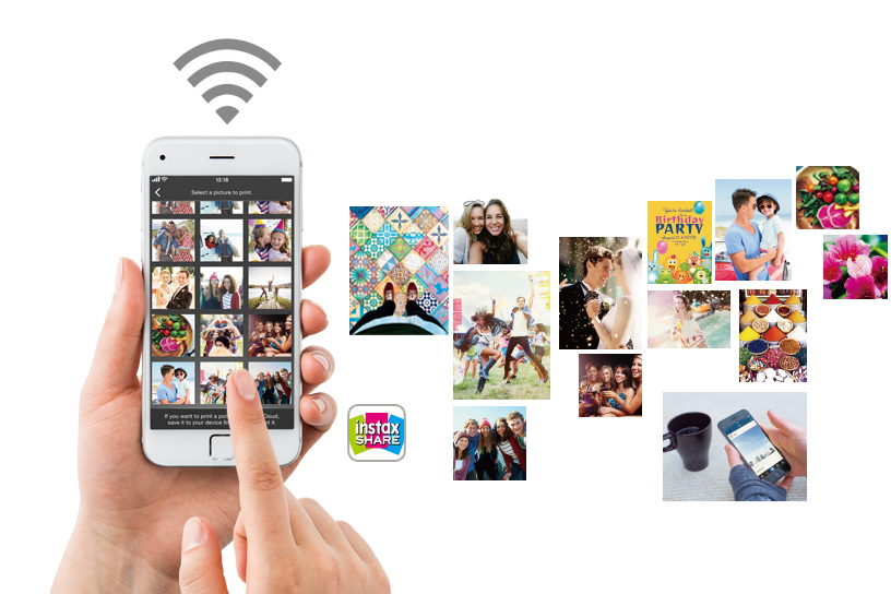 Phone with collage of pictures next to it