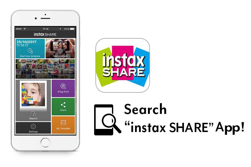 Phone with INSTAX Share icon next to it