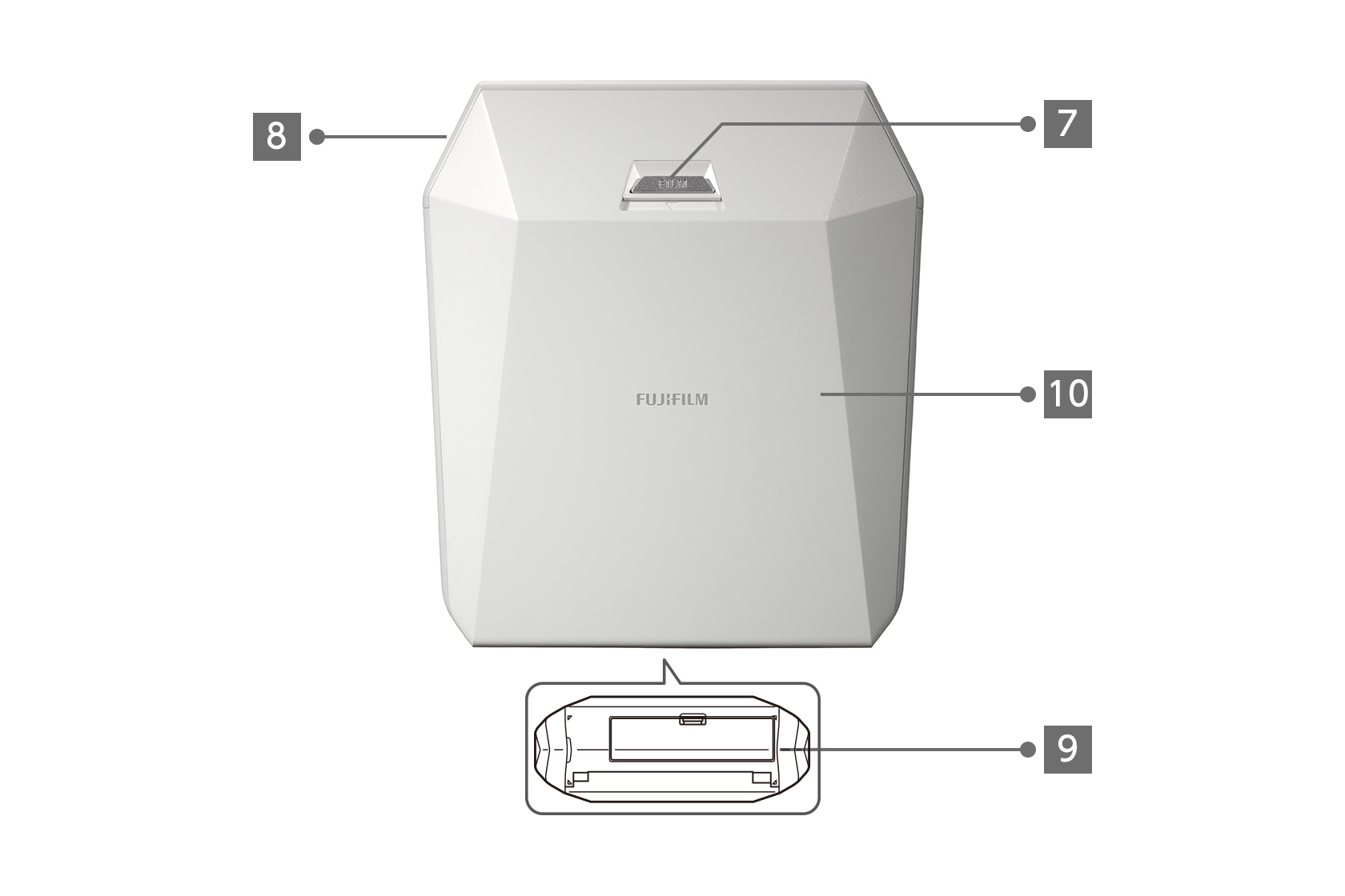 Rear view of white INSTAX SHARE™ SP-3 printer