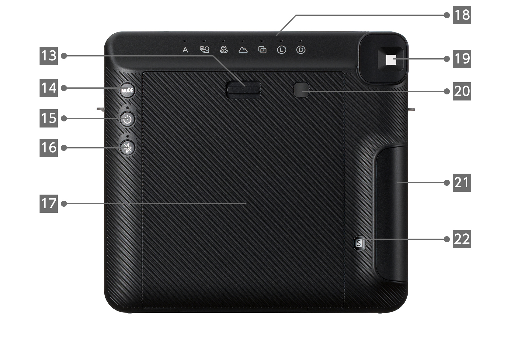 Rear view of rose gold SQUARE SQ6 camera