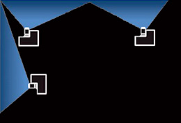 [image] Clipart of three projectors are set up level along the floor to project three connected horizontal screens