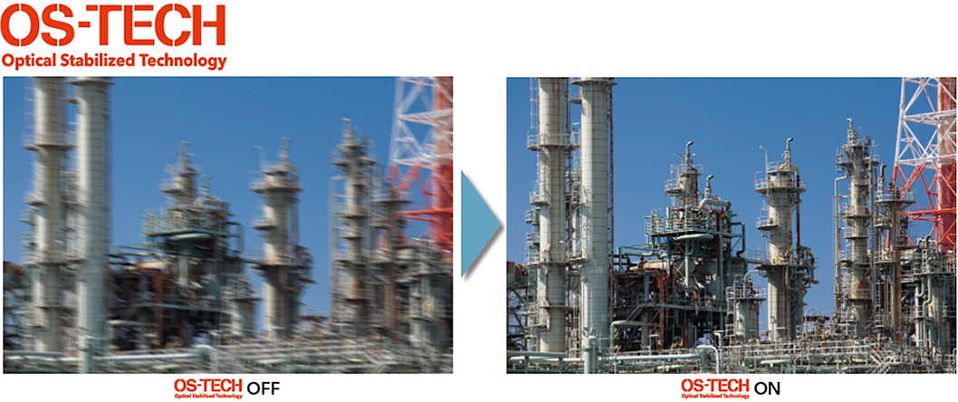 [photo] Blurry image of outdoor industrial buildings and equipment compared to a clear image of outdoor industrial buildings and equipment