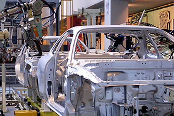 [photo] Steel frame of a car on a car assembly plant