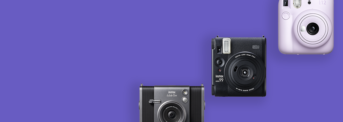 purple banner with three different cameras