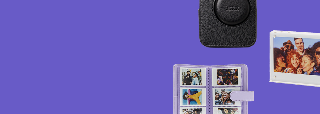 purple banner with multiple different accessories