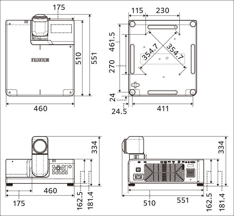 Detailed size description of each part of Z-Projector