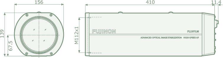 [photo] Schematic of SX 800 dimensions on side and front of camera