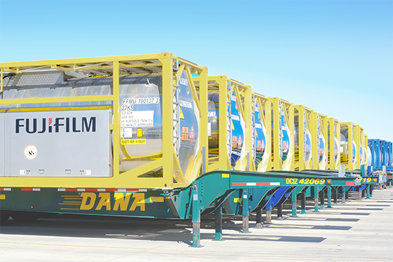 Huge tanks lined up with the Fujifilm logo.