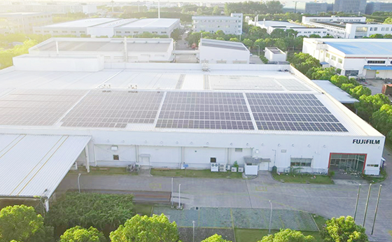 Building lined with solar panels